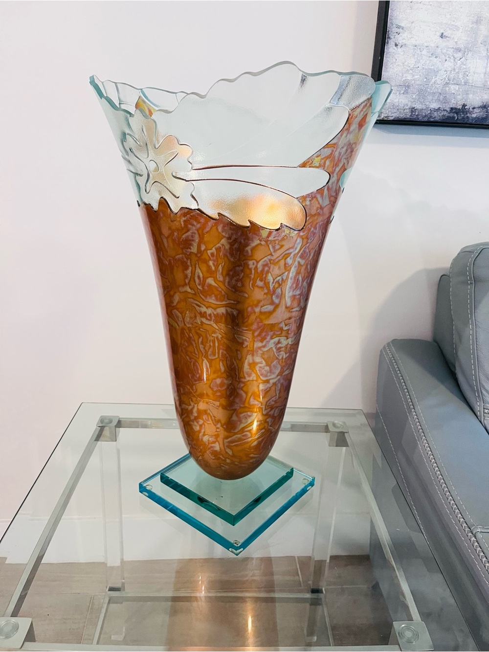Salvatore Ricci Art Glass Oversize Vase Handmade & Signed Very Heavy 23.5”  Rare